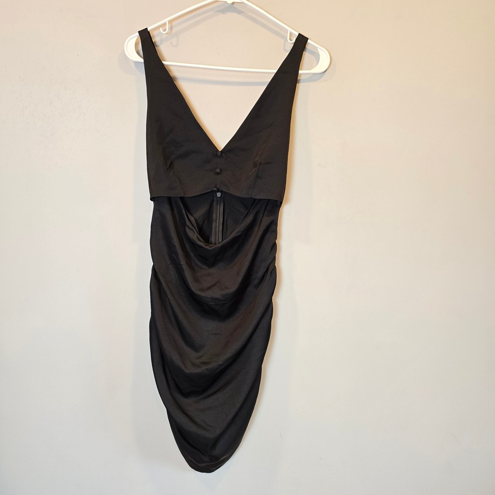 Zara Dress Cut Out Satin Effect Mini Womens Extra Small Black - Picture 2 of 10